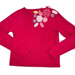 Vintage Prima Bella Pink Sweater S Embellished Crochet Flowers Y2K Fairy‎ Boho